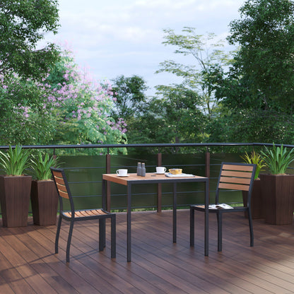 Flash Furniture XU-DG-810060362-GG Black Indoor/Outdoor 35" Square Faux Teak Table with 2 Club Chairs with Arms - View 2
