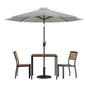 Flash Furniture XU-DG-810060362-UB19BGY-GG Faux Teak 35" Square Patio Table, 2 Chairs & Gray 9FT Patio Umbrella with Base - Main view