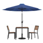 Flash Furniture XU-DG-810060362-UB19BNV-GG Faux Teak 35" Square Patio Table, 2 Chairs & Navy 9FT Patio Umbrella with Base - Main view