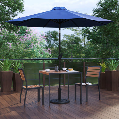 Flash Furniture XU-DG-810060362-UB19BNV-GG Faux Teak 35" Square Patio Table, 2 Chairs & Navy 9FT Patio Umbrella with Base - View 2
