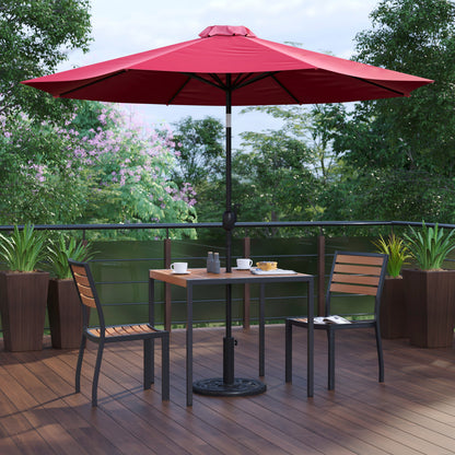 Flash Furniture XU-DG-810060362-UB19BRD-GG Faux Teak 35" Square Patio Table, 2 Chairs & Red 9FT Patio Umbrella with Base - View 2