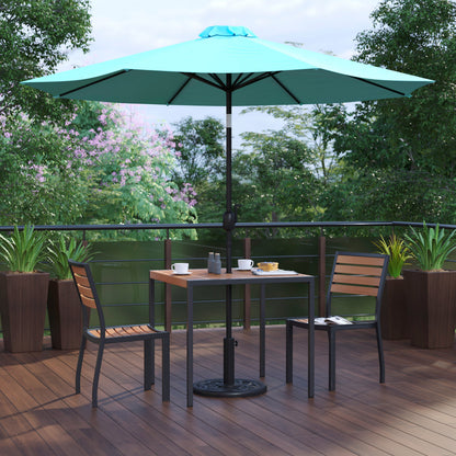 Flash Furniture XU-DG-810060362-UB19BTL-GG Faux Teak 35" Square Patio Table, 2 Chairs & Teal 9FT Patio Umbrella with Base - View 2