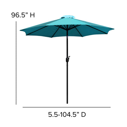 Flash Furniture XU-DG-810060362-UB19BTL-GG Faux Teak 35" Square Patio Table, 2 Chairs & Teal 9FT Patio Umbrella with Base - View 9
