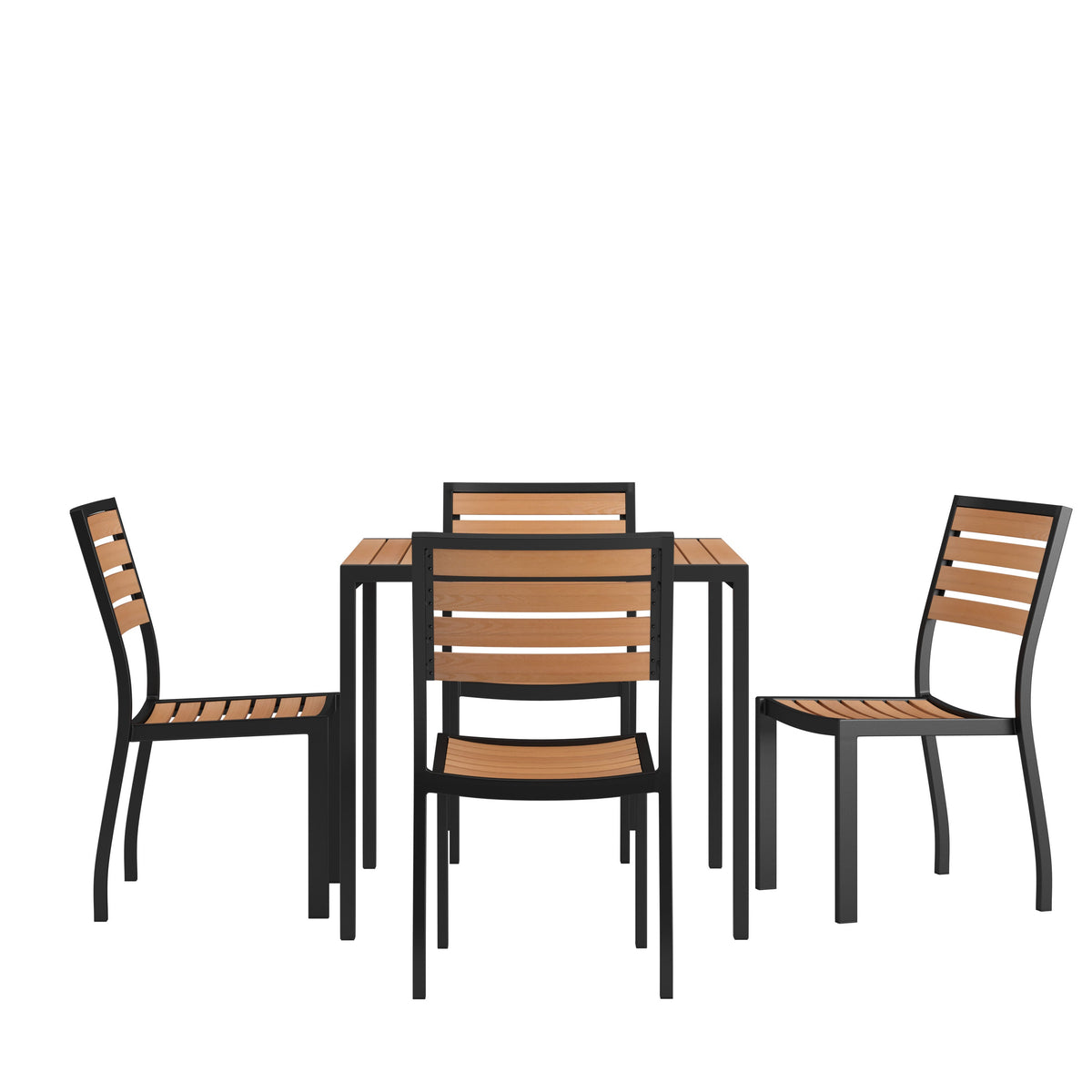 Flash Furniture XU-DG-810060364-GG Black Indoor/Outdoor 35" Square Faux Teak Table with 4 Club Chairs with Arms - Main view
