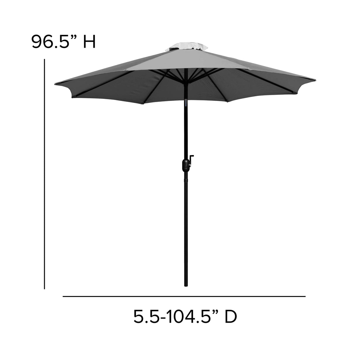 Flash Furniture XU-DG-810060364-UB19BGY-GG Faux Teak 35" Square Patio Table, 4 Chairs & Gray 9FT Patio Umbrella with Base - View 9