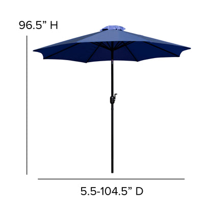Flash Furniture XU-DG-810060364-UB19BNV-GG Faux Teak 35" Square Patio Table, 4 Chairs & Navy 9FT Patio Umbrella with Base - View 9