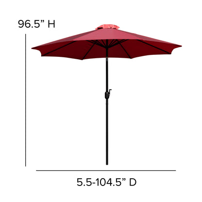 Flash Furniture XU-DG-810060364-UB19BRD-GG Faux Teak 35" Square Patio Table, 4 Chairs & Red 9FT Patio Umbrella with Base - View 9