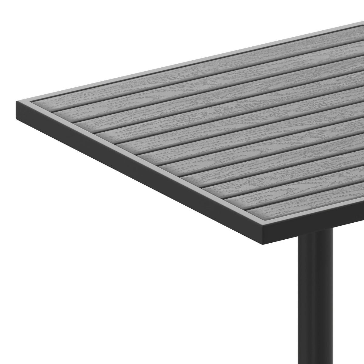 Flash Furniture XU-DG-HW1045-GY-GG Outdoor Gray Wash Faux Teak Dining Table with Poly Slats - Square Patio Table - View 4