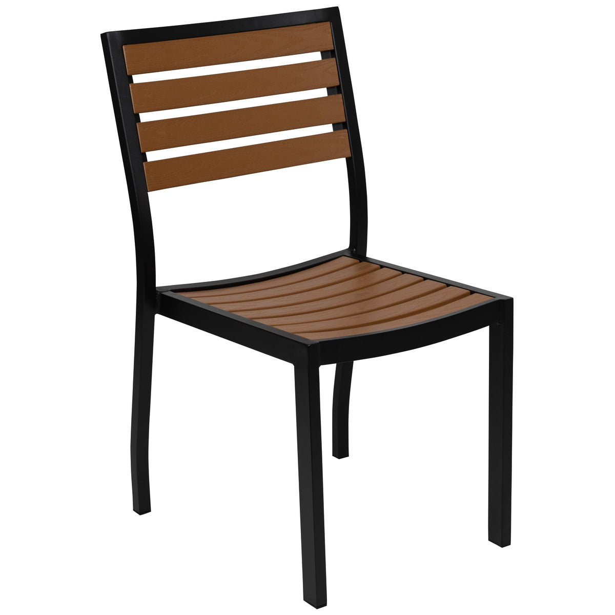 Flash Furniture XU-DG-HW6036-GG Outdoor Faux Teak Side Chair with Poly Slats - Teak Patio Chair - Main view
