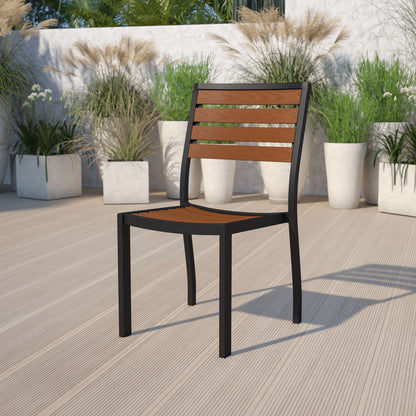 Flash Furniture XU-DG-HW6036-GG Outdoor Faux Teak Side Chair with Poly Slats - Teak Patio Chair - View 2