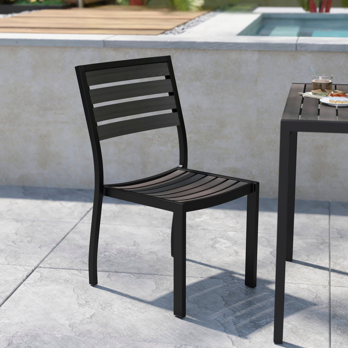 Flash Furniture XU-DG-HW6036-GY-GG Outdoor Faux Teak Side Chair with Gray Wash Poly Slats - Teak Patio Chair - View 2
