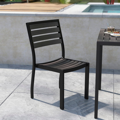 Flash Furniture XU-DG-HW6036-GY-GG Outdoor Faux Teak Side Chair with Gray Wash Poly Slats - Teak Patio Chair - View 2