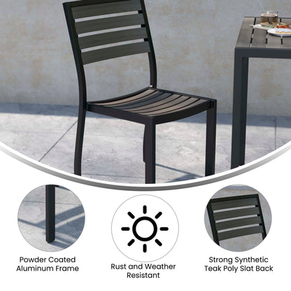 Flash Furniture XU-DG-HW6036-GY-GG Outdoor Faux Teak Side Chair with Gray Wash Poly Slats - Teak Patio Chair - View 3