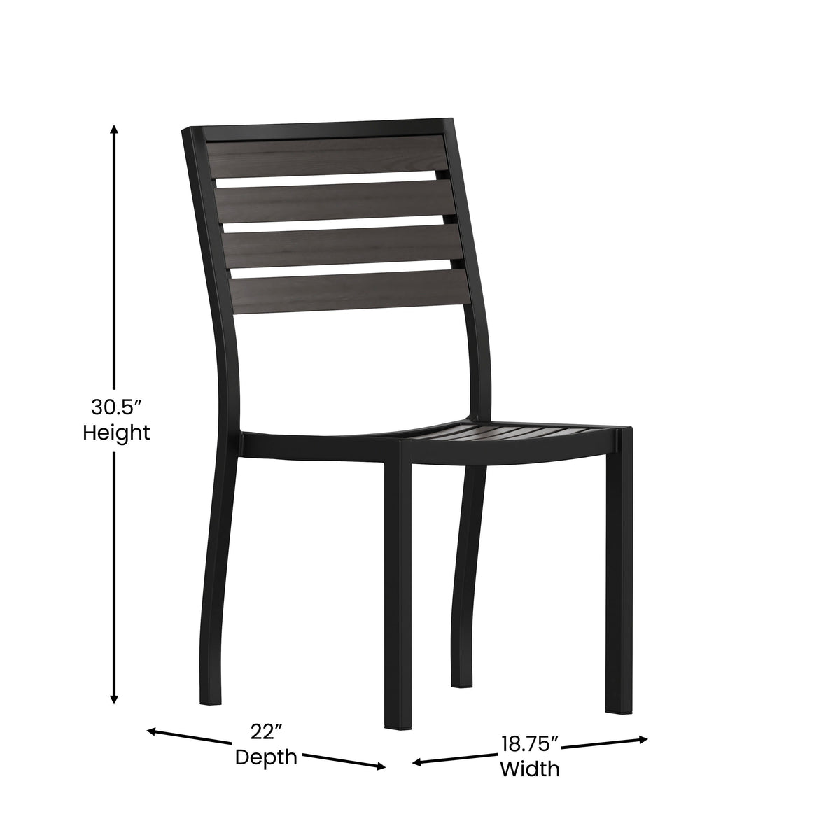 Flash Furniture XU-DG-HW6036-GY-GG Outdoor Faux Teak Side Chair with Gray Wash Poly Slats - Teak Patio Chair - View 4