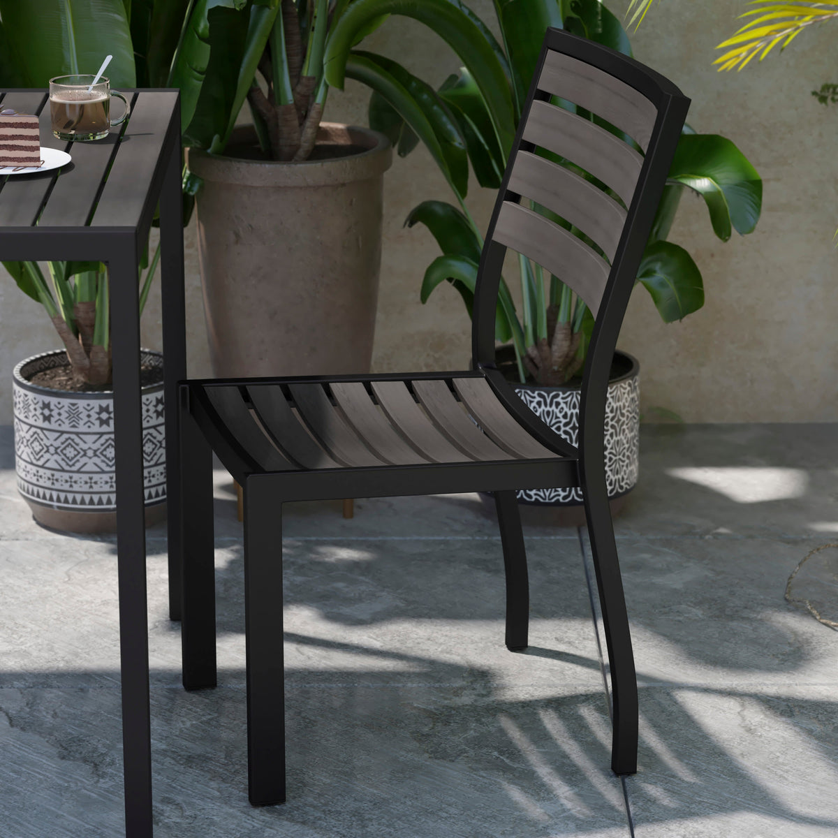 Flash Furniture XU-DG-HW6036-GY-GG Outdoor Faux Teak Side Chair with Gray Wash Poly Slats - Teak Patio Chair - View 5