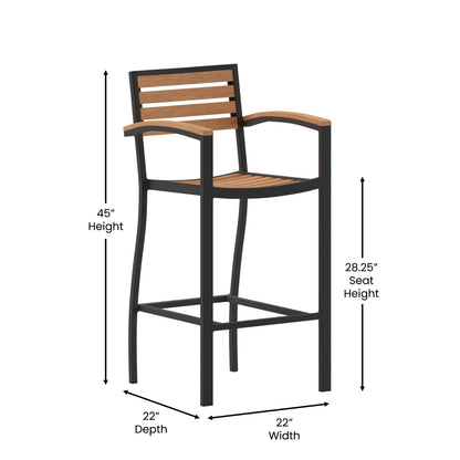 Flash Furniture XU-DG-HW6036B-ARM-GG Commercial Grade Outdoor Bar Stool with Armrests and Poly Resin Slats - Teak - View 4