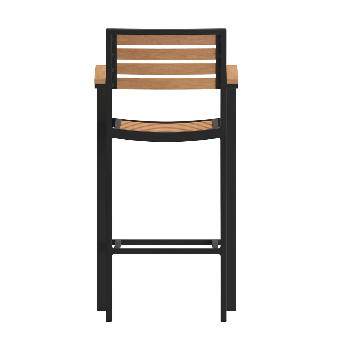 Flash Furniture XU-DG-HW6036B-ARM-GG Commercial Grade Outdoor Bar Stool with Armrests and Poly Resin Slats - Teak - View 7