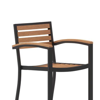 Flash Furniture XU-DG-HW6036B-ARM-GG Commercial Grade Outdoor Bar Stool with Armrests and Poly Resin Slats - Teak - View 8