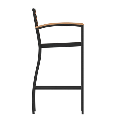 Flash Furniture XU-DG-HW6036B-ARM-GG Commercial Grade Outdoor Bar Stool with Armrests and Poly Resin Slats - Teak - View 9