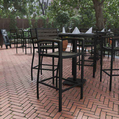 Flash Furniture XU-DG-HW6036B-ARM-GY-GG Commercial Grade Outdoor Bar Stool with Armrests and Poly Resin Slats-Gray Wash - View 2