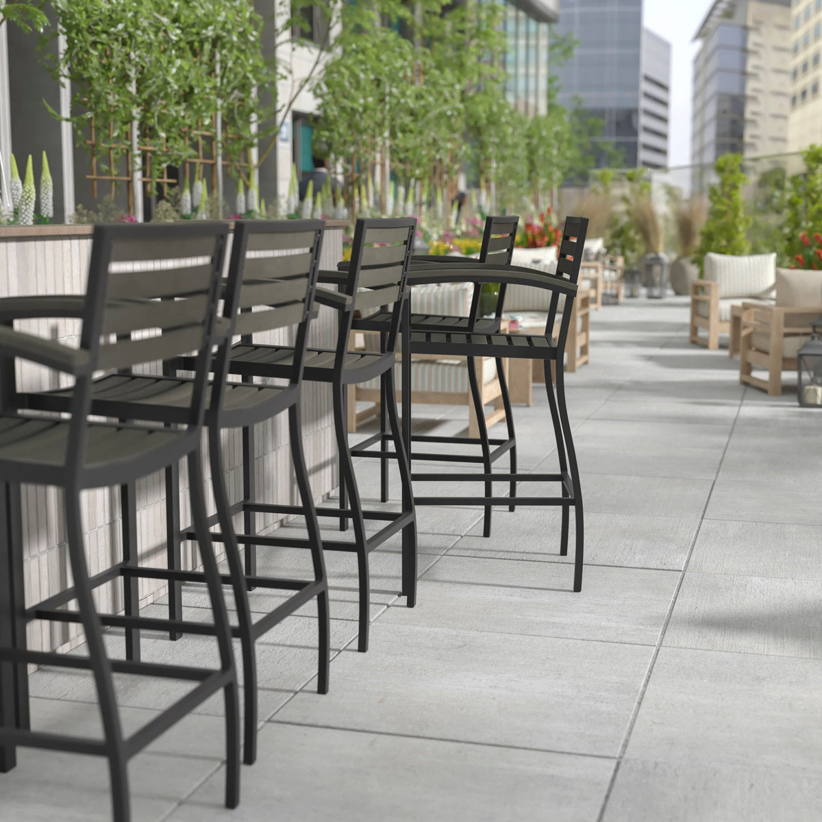 Flash Furniture XU-DG-HW6036B-ARM-GY-GG Commercial Grade Outdoor Bar Stool with Armrests and Poly Resin Slats-Gray Wash - View 5
