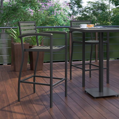 Flash Furniture XU-DG-HW6036B-ARM-GY-GG Commercial Grade Outdoor Bar Stool with Armrests and Poly Resin Slats-Gray Wash - View 6