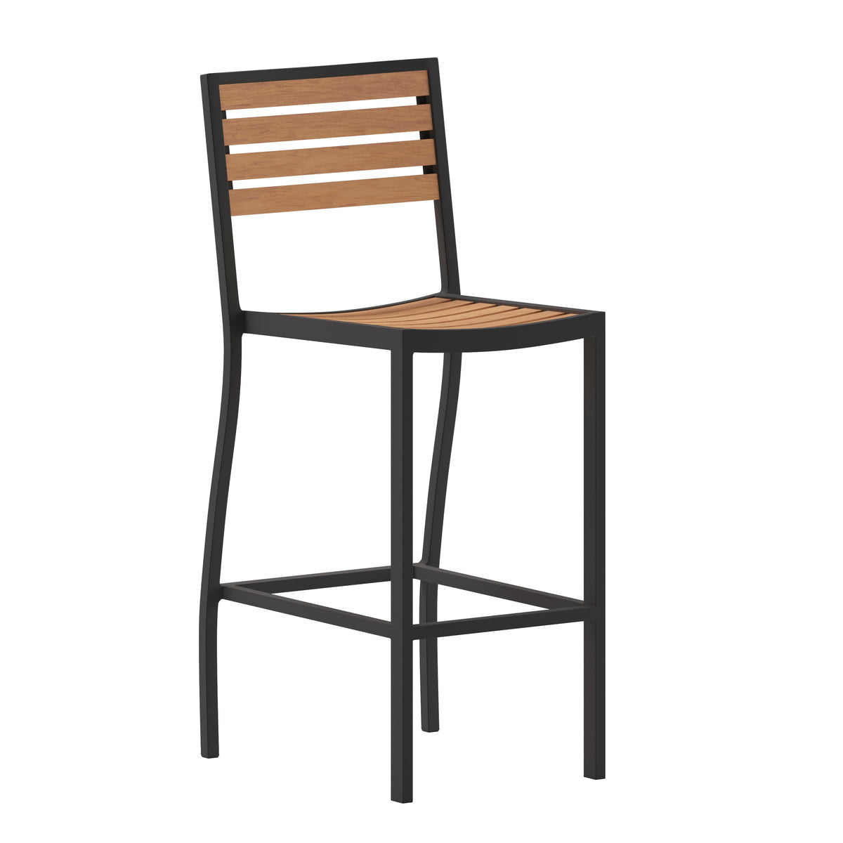 Flash Furniture XU-DG-HW6036B-GG Commercial Grade Outdoor All-Weather Bar Stool with Poly Resin Slats - Teak - Main view