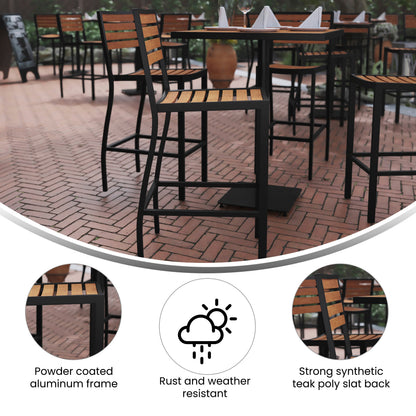 Flash Furniture XU-DG-HW6036B-GG Commercial Grade Outdoor All-Weather Bar Stool with Poly Resin Slats - Teak - View 3