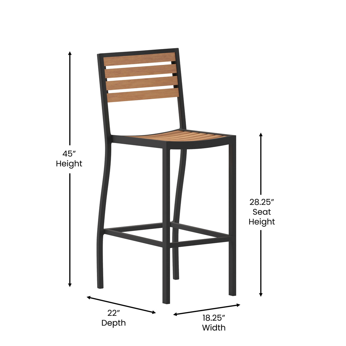 Flash Furniture XU-DG-HW6036B-GG Commercial Grade Outdoor All-Weather Bar Stool with Poly Resin Slats - Teak - View 4