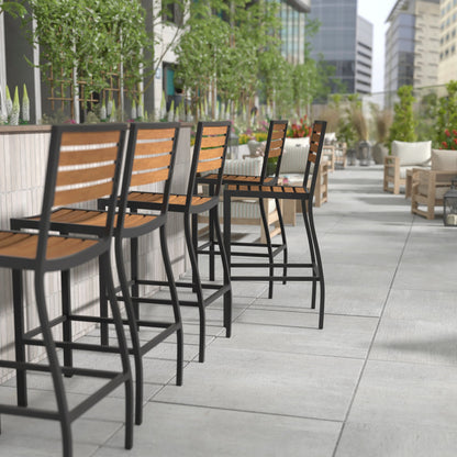 Flash Furniture XU-DG-HW6036B-GG Commercial Grade Outdoor All-Weather Bar Stool with Poly Resin Slats - Teak - View 5