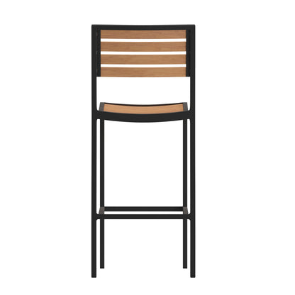 Flash Furniture XU-DG-HW6036B-GG Commercial Grade Outdoor All-Weather Bar Stool with Poly Resin Slats - Teak - View 7