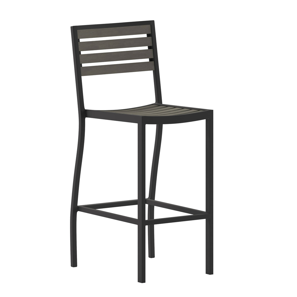 Flash Furniture XU-DG-HW6036B-GY-GG Commercial Grade Outdoor All-Weather Bar Stool with Poly Resin Slats - Gray Wash - Main view