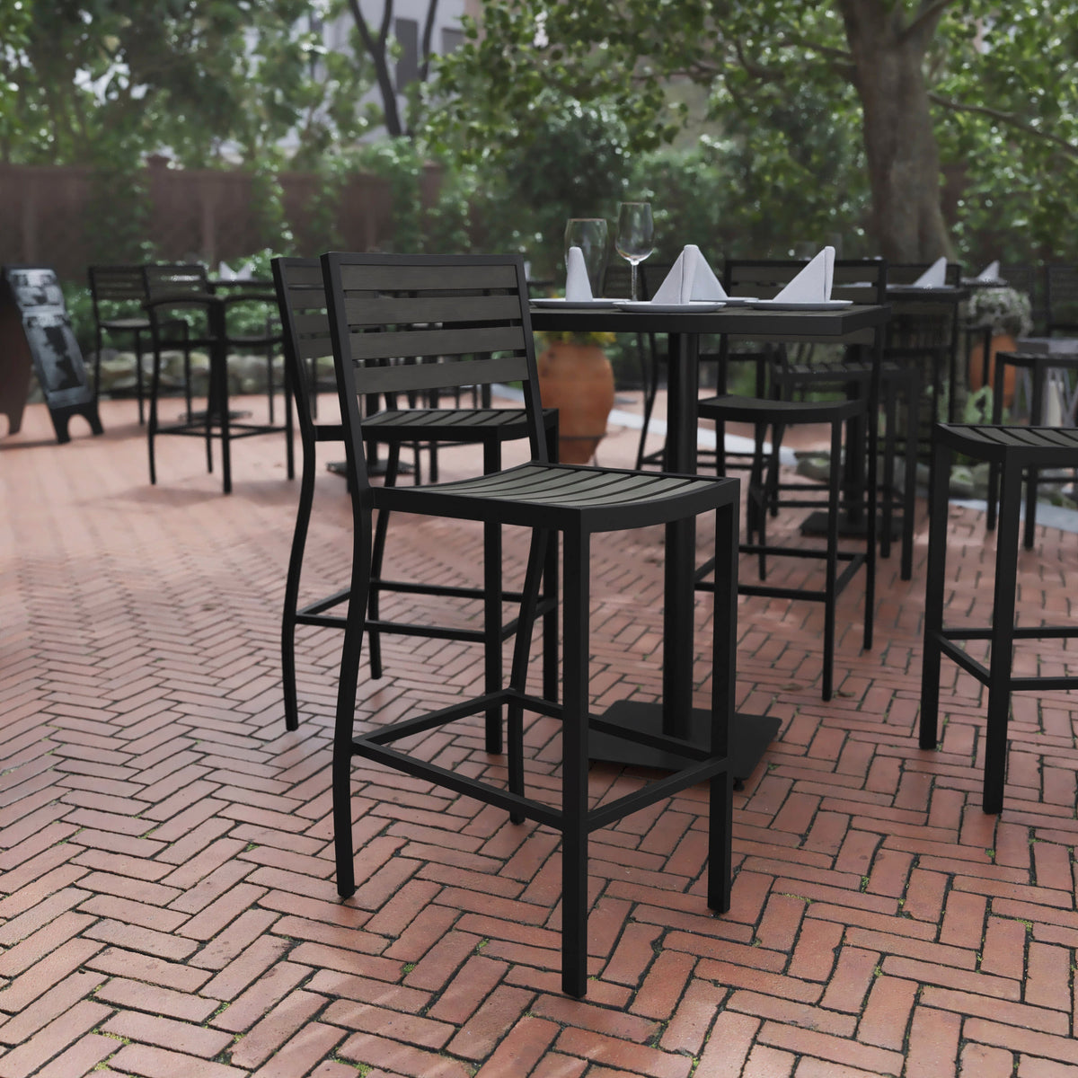 Flash Furniture XU-DG-HW6036B-GY-GG Commercial Grade Outdoor All-Weather Bar Stool with Poly Resin Slats - Gray Wash - View 2