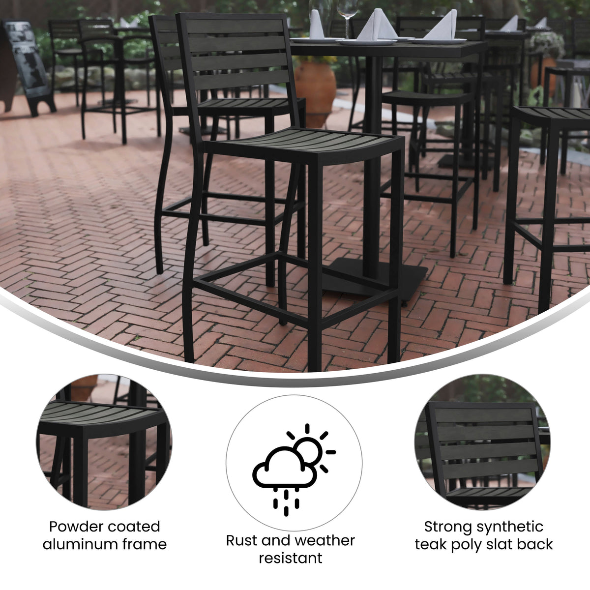 Flash Furniture XU-DG-HW6036B-GY-GG Commercial Grade Outdoor All-Weather Bar Stool with Poly Resin Slats - Gray Wash - View 3