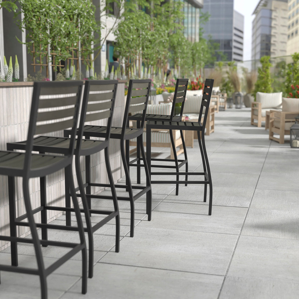 Flash Furniture XU-DG-HW6036B-GY-GG Commercial Grade Outdoor All-Weather Bar Stool with Poly Resin Slats - Gray Wash - View 5