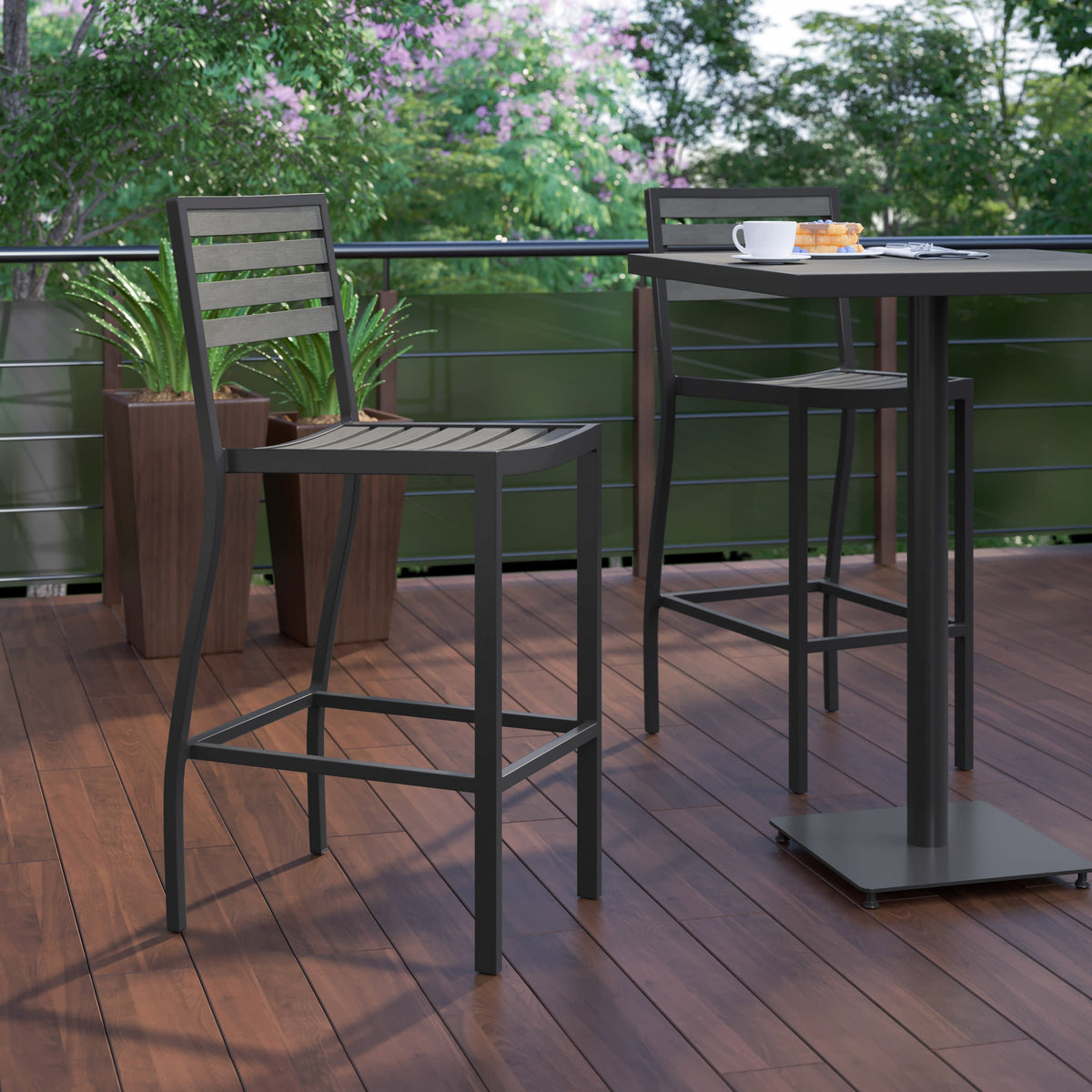 Flash Furniture XU-DG-HW6036B-GY-GG Commercial Grade Outdoor All-Weather Bar Stool with Poly Resin Slats - Gray Wash - View 6