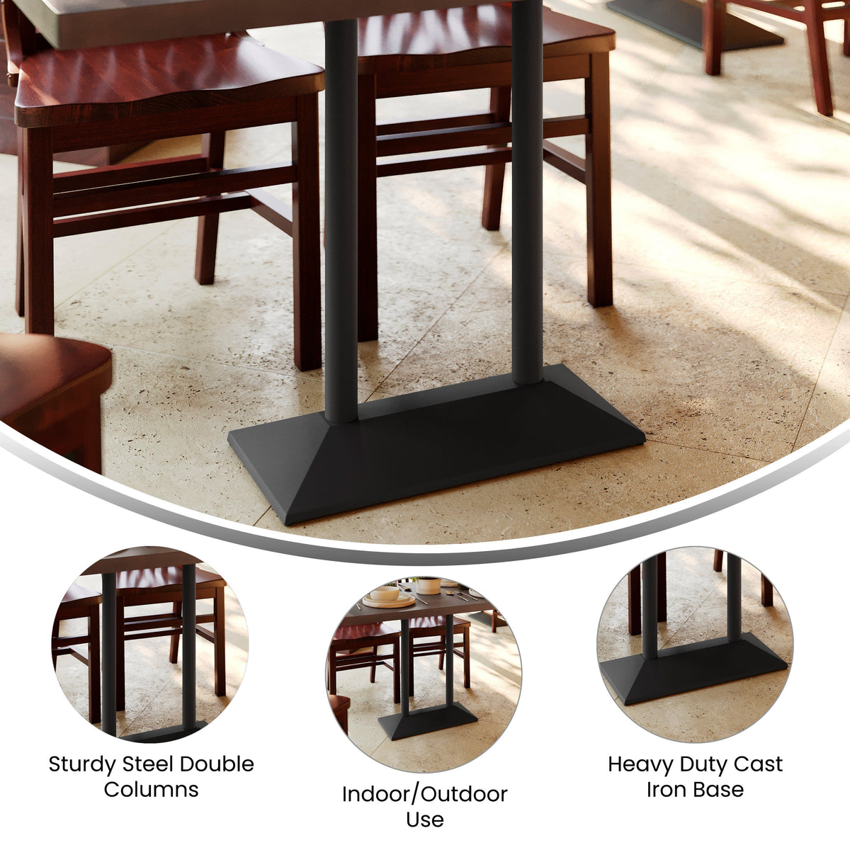 Flash Furniture XU-DG-TB002-OUT-BLK-GG Commercial 27x15 All Weather Double Table Base for 30" x 48" Tabletops in Black - View 2