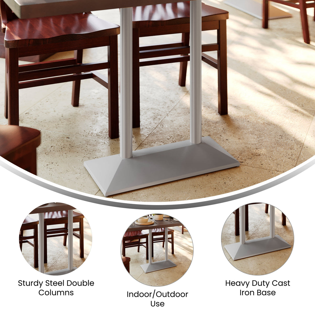 Flash Furniture XU-DG-TB002-OUT-SLV-GG Commercial 27x15 All Weather Double Table Base for 30" x 48" Tabletops in Silver - View 2