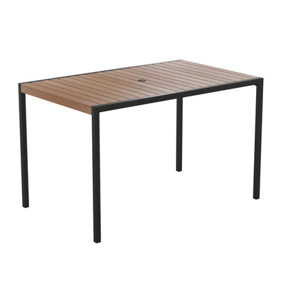 Flash Furniture XU-DG-UH3048-GG 30" x 48" All-Weather Faux Teak Patio Dining Table with Steel Frame - Seats 4 - Main view