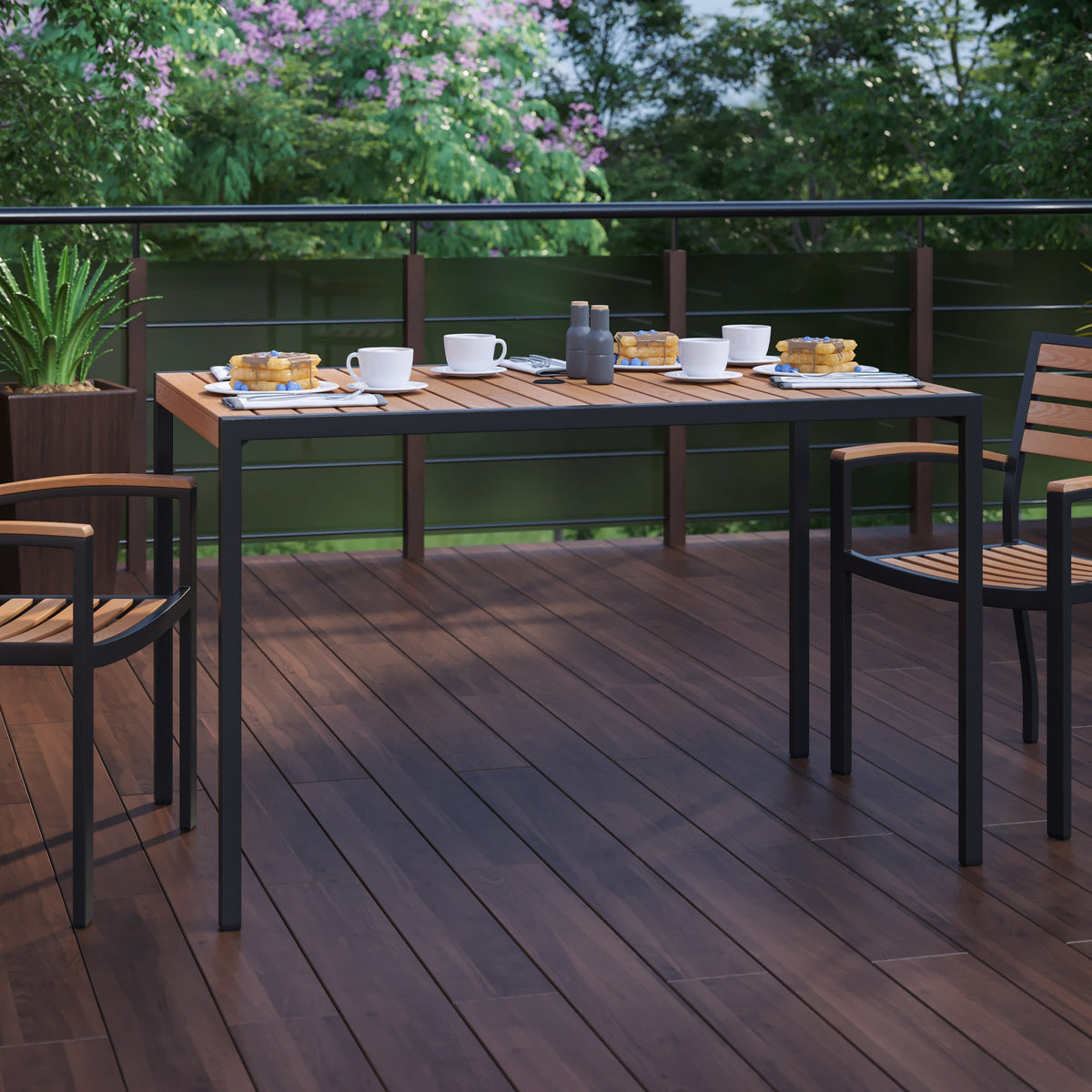 Flash Furniture XU-DG-UH3048-GG 30" x 48" All-Weather Faux Teak Patio Dining Table with Steel Frame - Seats 4 - View 2