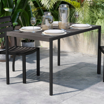 Flash Furniture XU-DG-UH3048-GY-GG Steel All-Weather Patio Dining Table with Gray Wash Faux Teak Slat Top-Seats 4 - View 2