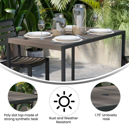 Flash Furniture XU-DG-UH3048-GY-GG Steel All-Weather Patio Dining Table with Gray Wash Faux Teak Slat Top-Seats 4 - View 3