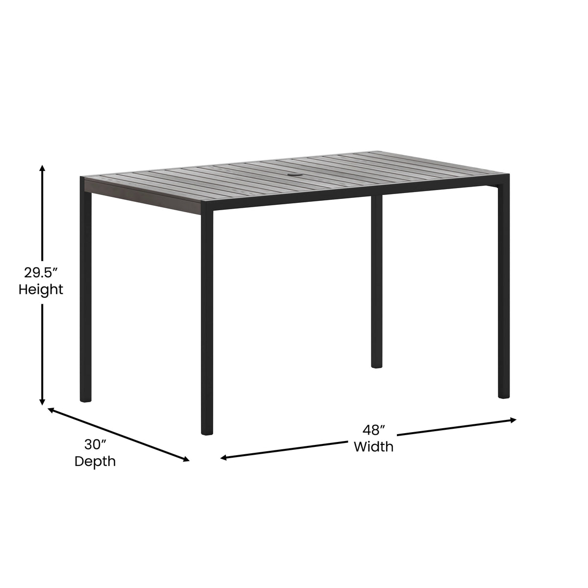 Flash Furniture XU-DG-UH3048-GY-GG Steel All-Weather Patio Dining Table with Gray Wash Faux Teak Slat Top-Seats 4 - View 4