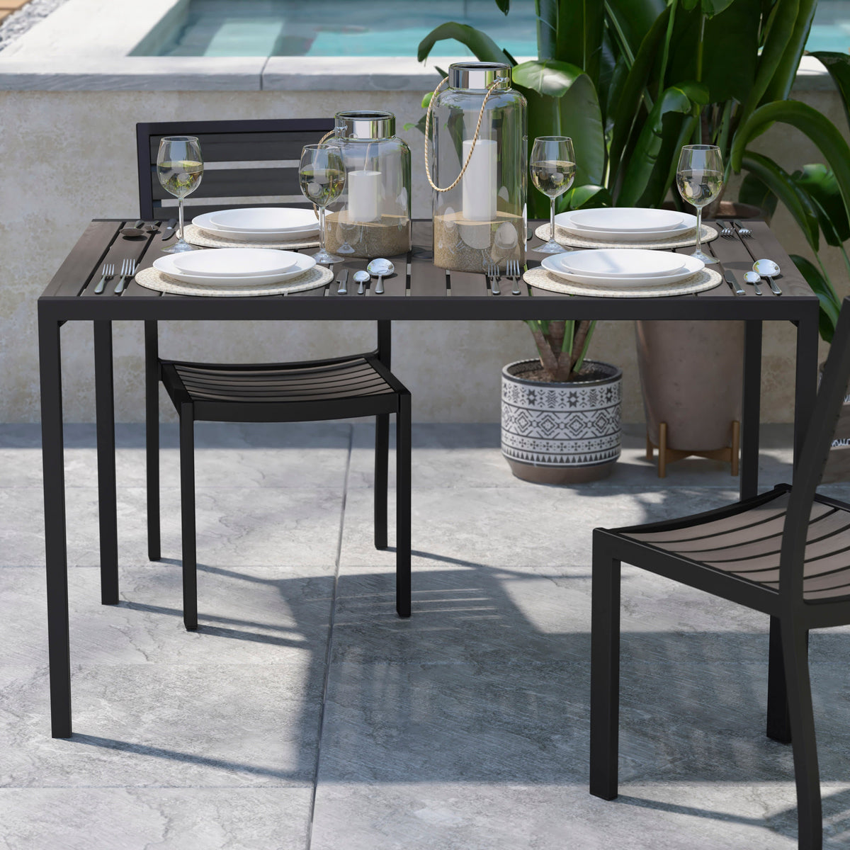 Flash Furniture XU-DG-UH3048-GY-GG Steel All-Weather Patio Dining Table with Gray Wash Faux Teak Slat Top-Seats 4 - View 5