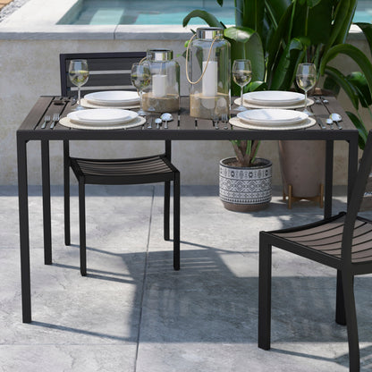 Flash Furniture XU-DG-UH3048-GY-GG Steel All-Weather Patio Dining Table with Gray Wash Faux Teak Slat Top-Seats 4 - View 5