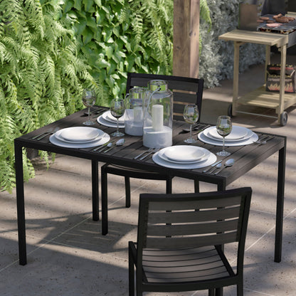 Flash Furniture XU-DG-UH3048-GY-GG Steel All-Weather Patio Dining Table with Gray Wash Faux Teak Slat Top-Seats 4 - View 6