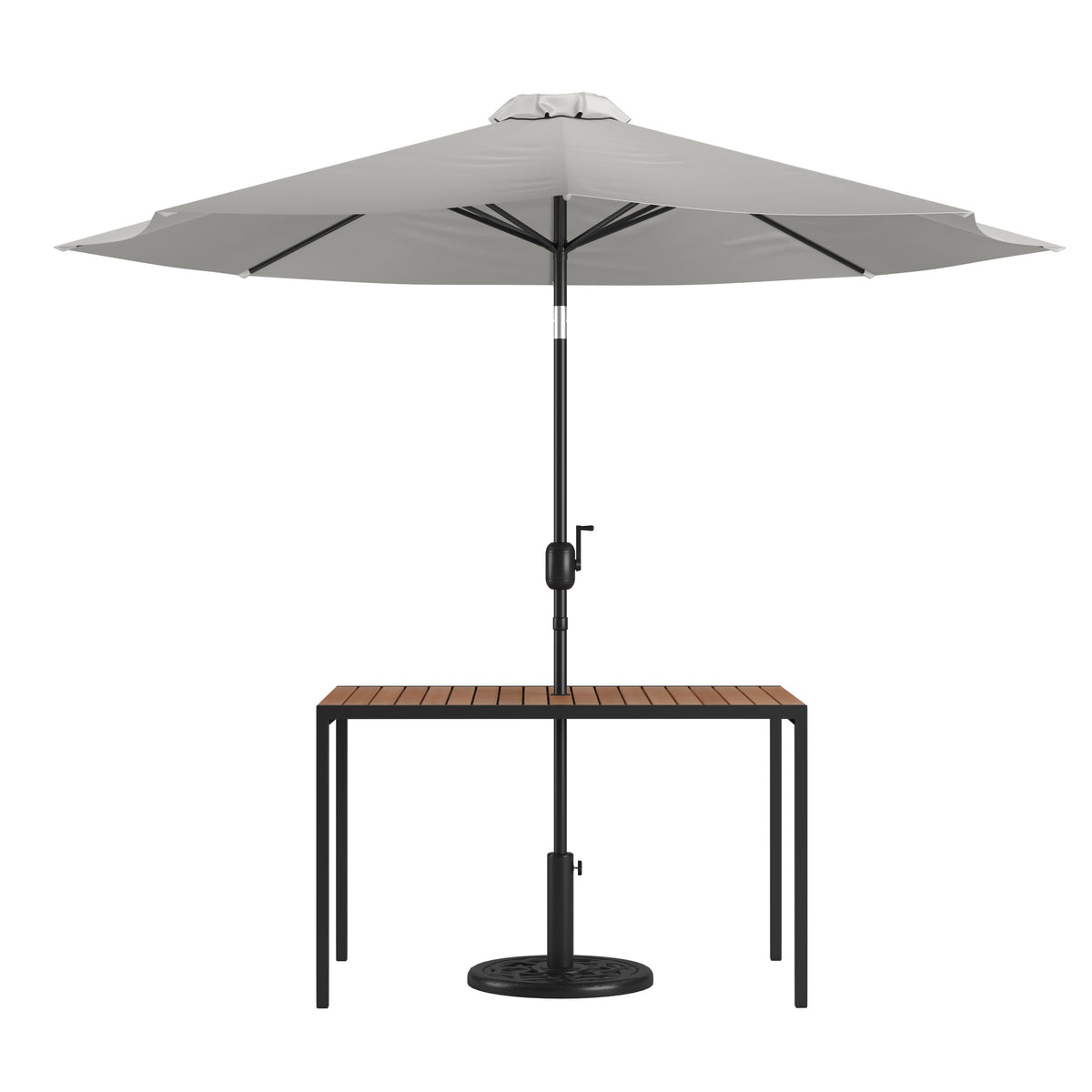Flash Furniture XU-DG-UH3048-UB19BGY-GG Black Steel Framed 30" x 48" Faux Teak Patio Table-Gray 9FT Patio Umbrella-Base - Main view