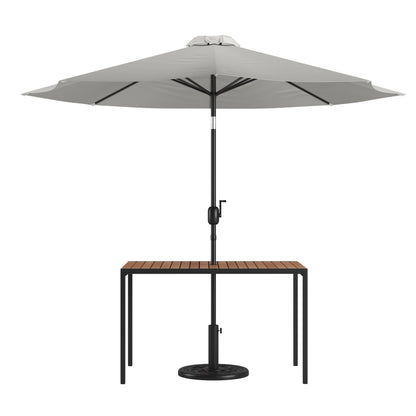 Flash Furniture XU-DG-UH3048-UB19BGY-GG Black Steel Framed 30" x 48" Faux Teak Patio Table-Gray 9FT Patio Umbrella-Base - Main view