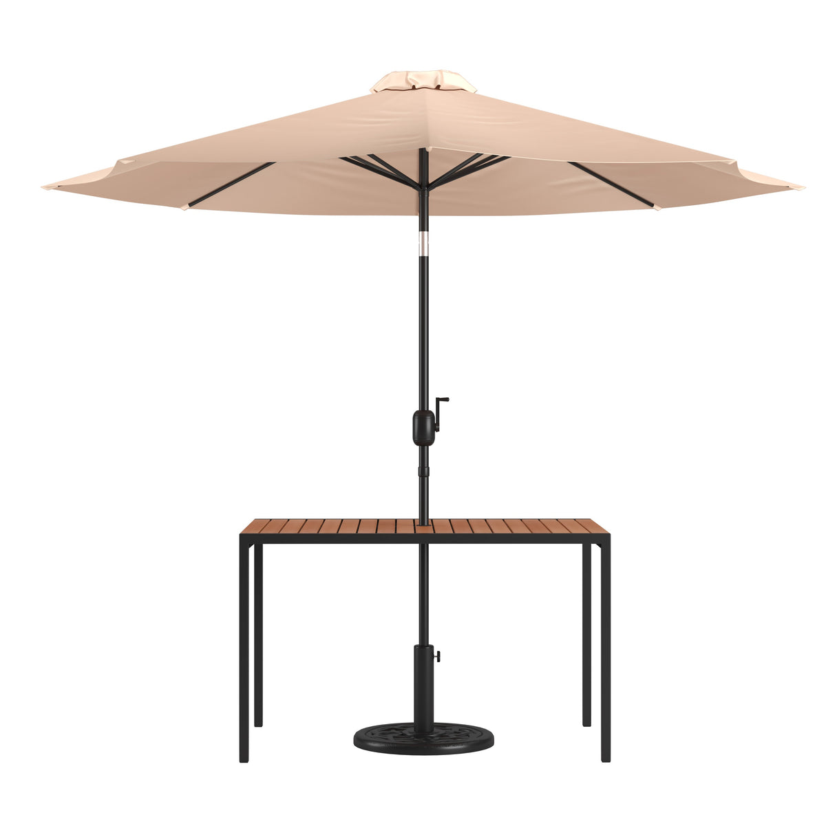 Flash Furniture XU-DG-UH3048-UB19BTN-GG Black Steel Framed 30" x 48" Faux Teak Patio Table-Tan 9FT Patio Umbrella-Base - Main view