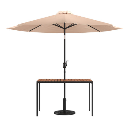 Flash Furniture XU-DG-UH3048-UB19BTN-GG Black Steel Framed 30" x 48" Faux Teak Patio Table-Tan 9FT Patio Umbrella-Base - Main view